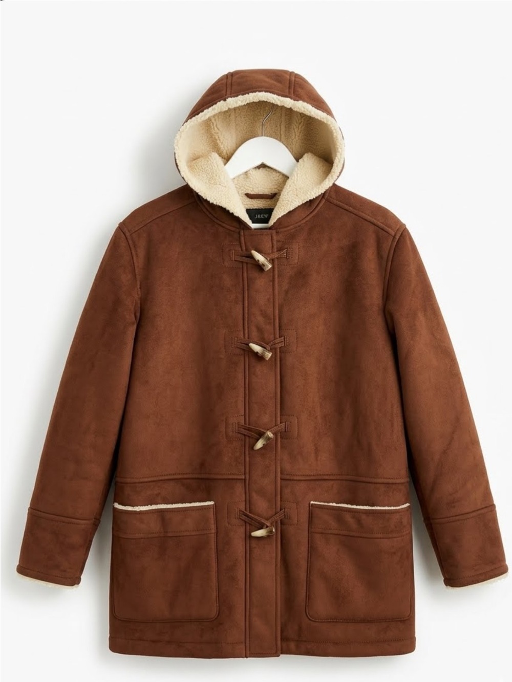 Ralph Lauren Brown Suede-Look Toggle Pea Coat with Shearling Trim